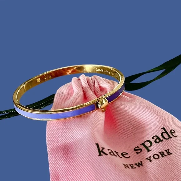 kate spade EUC Bracelet Gold w/Lavender Enamel/hinged w/Spade click closure - Picture 6 of 11